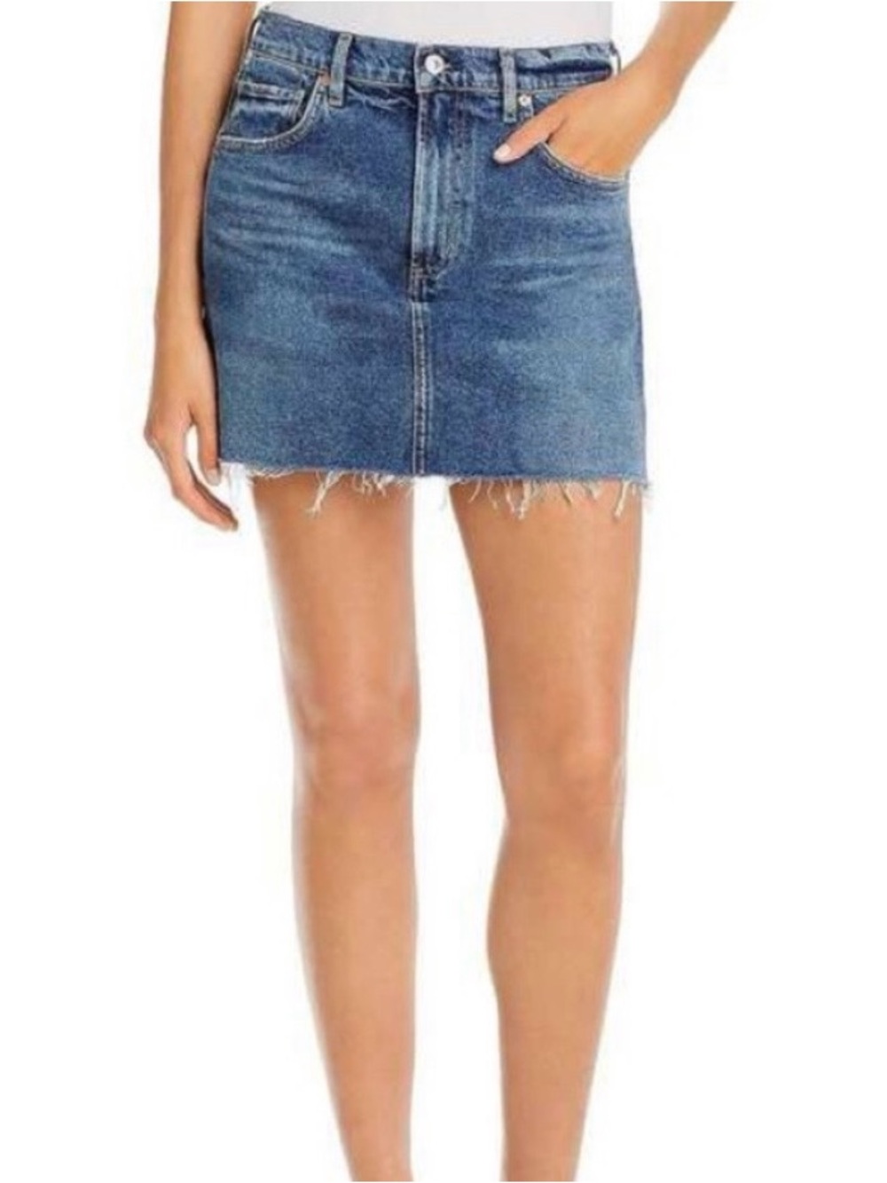 Citizens Of Humanity Beatnik Blue Denim Frayed Hem Mini Skirt